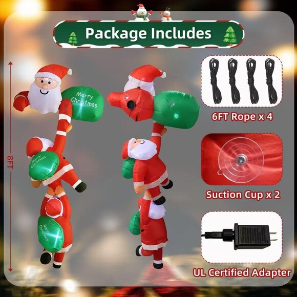 8FT Climbing Santa Christmas Inflatable with LED Lights and Suction Cups - Picture 2 of 4